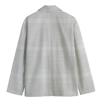 Grey And White Glen Plaid Print Men's Cotton Blazer