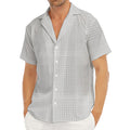 Grey And White Glen Plaid Print Men's Deep V-Neck Shirt