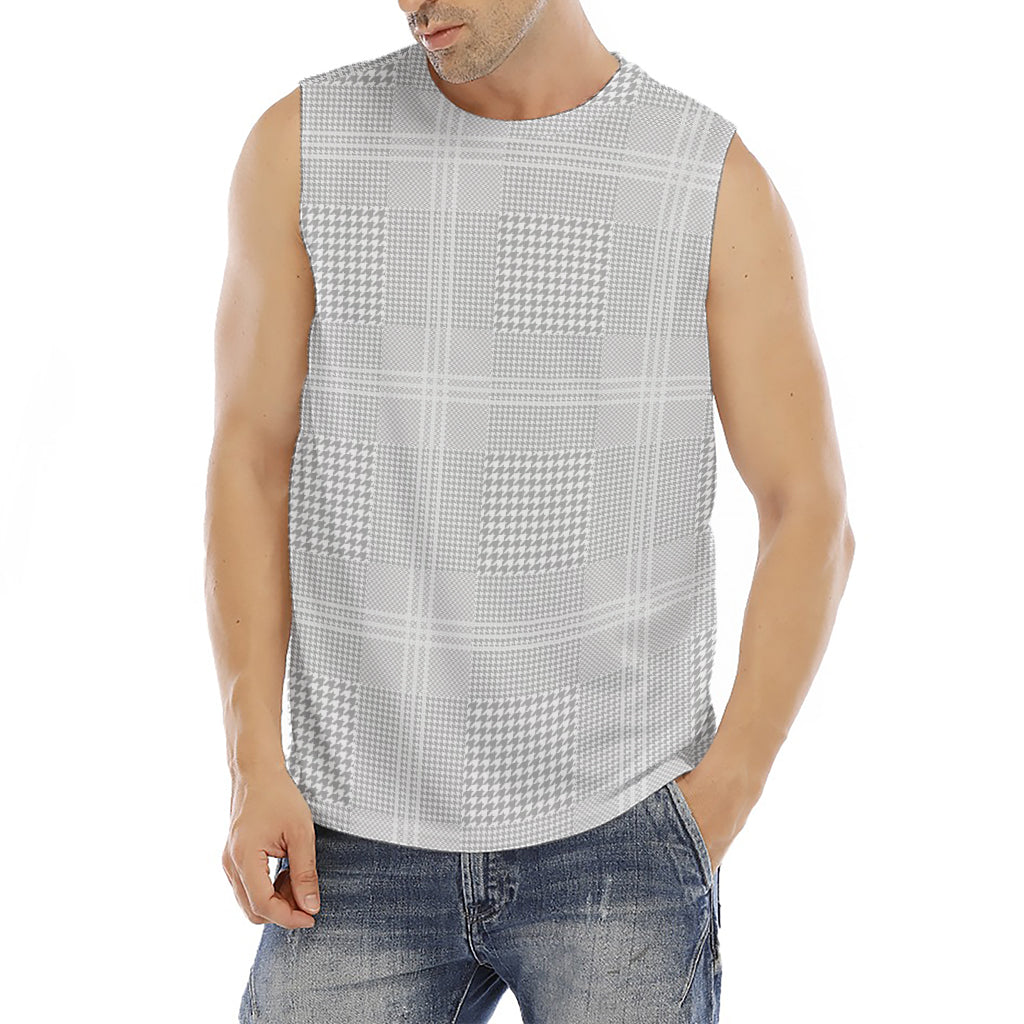 Grey And White Glen Plaid Print Men's Fitness Tank Top