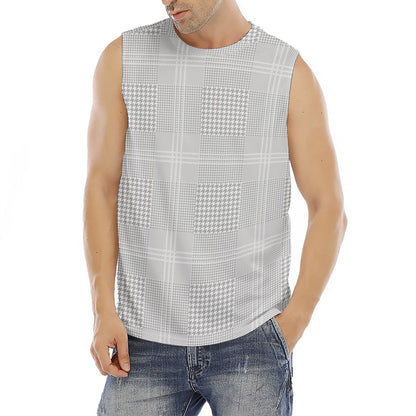 Grey And White Glen Plaid Print Men's Fitness Tank Top