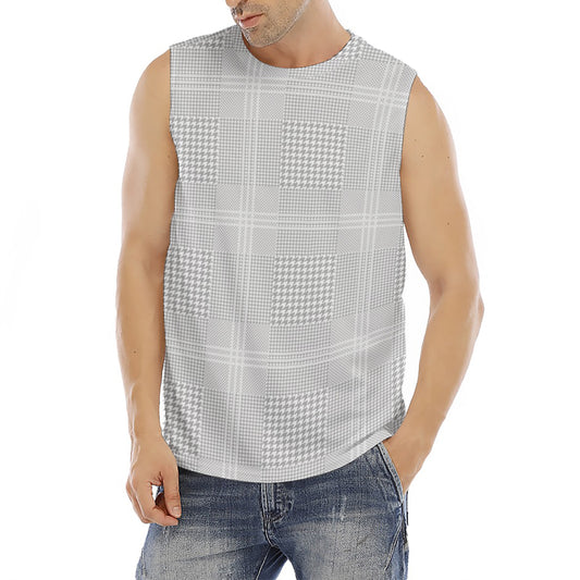 Grey And White Glen Plaid Print Men's Fitness Tank Top