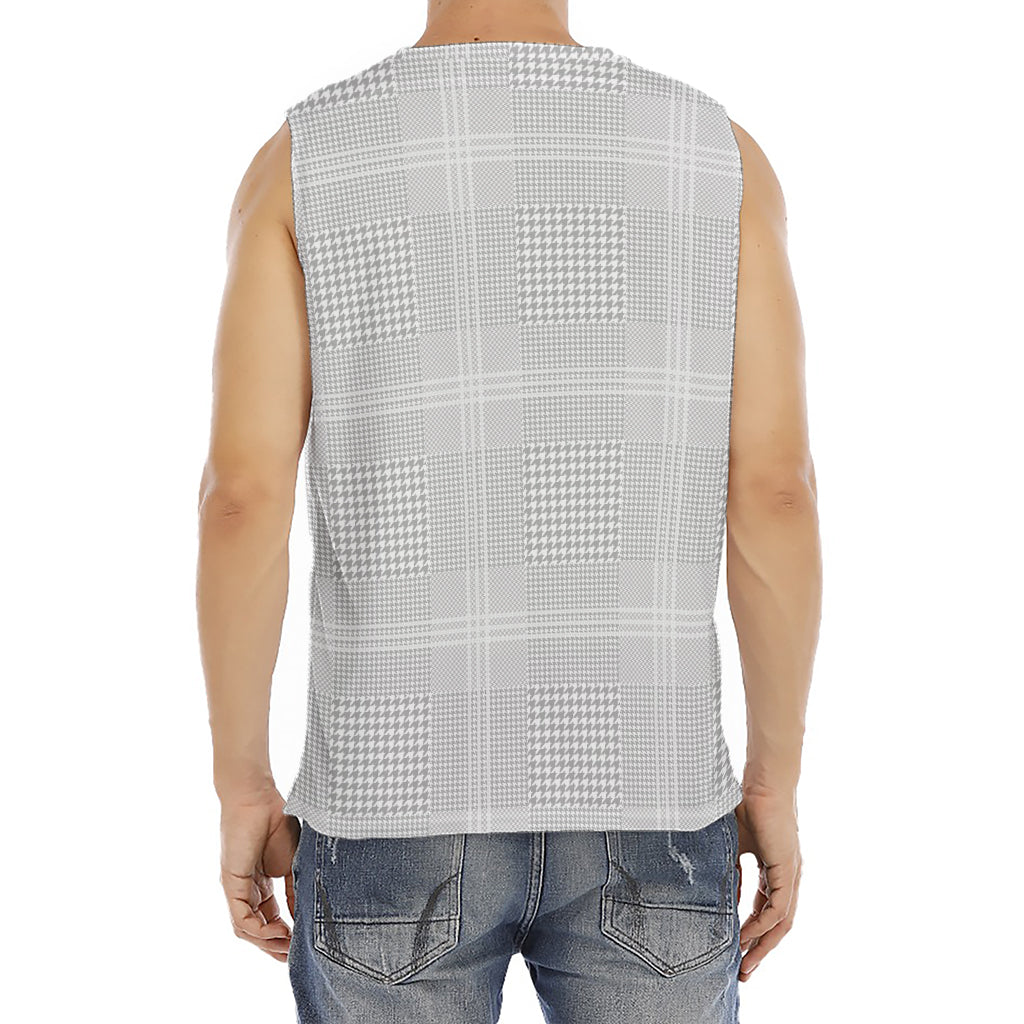 Grey And White Glen Plaid Print Men's Fitness Tank Top