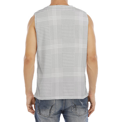Grey And White Glen Plaid Print Men's Fitness Tank Top