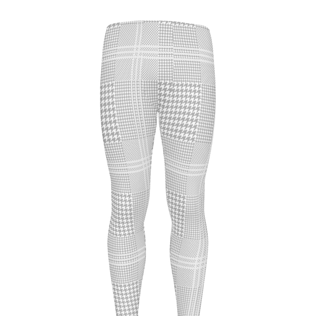 Grey And White Glen Plaid Print Men's leggings