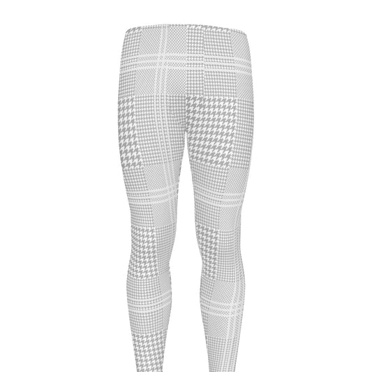 Grey And White Glen Plaid Print Men's leggings