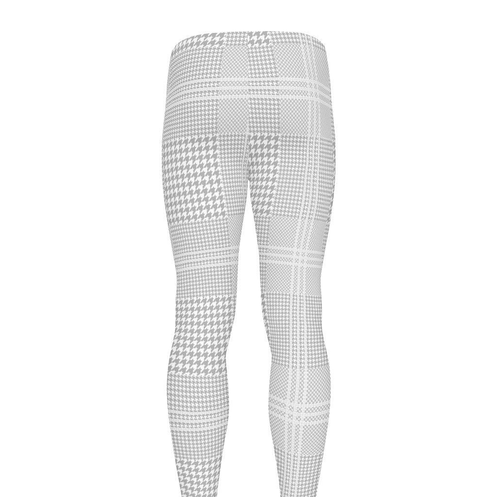 Grey And White Glen Plaid Print Men's leggings