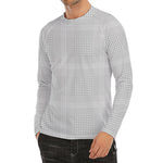 Grey And White Glen Plaid Print Men's Long Sleeve Rash Guard