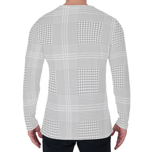 Grey And White Glen Plaid Print Men's Long Sleeve T-Shirt