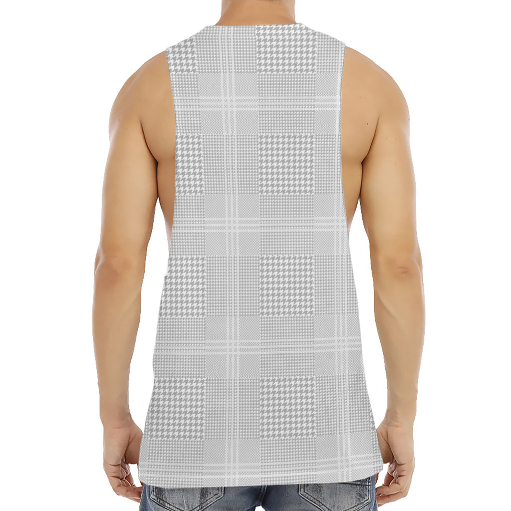 Grey And White Glen Plaid Print Men's Muscle Tank Top