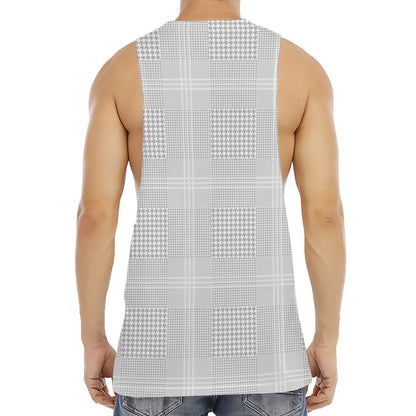 Grey And White Glen Plaid Print Men's Muscle Tank Top