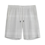 Grey And White Glen Plaid Print Men's Sports Shorts