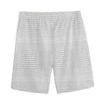 Grey And White Glen Plaid Print Men's Sports Shorts