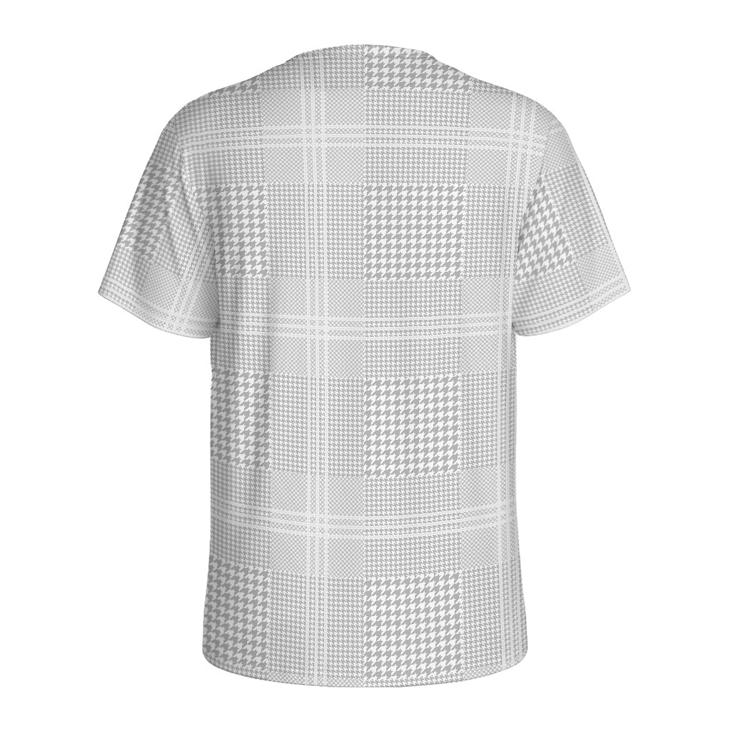 Grey And White Glen Plaid Print Men's Sports T-Shirt