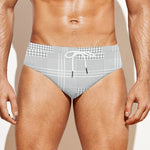 Grey And White Glen Plaid Print Men's Swim Briefs
