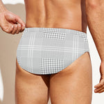 Grey And White Glen Plaid Print Men's Swim Briefs