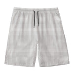 Grey And White Glen Plaid Print Men's Swim Trunks