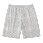 Grey And White Glen Plaid Print Men's Swim Trunks