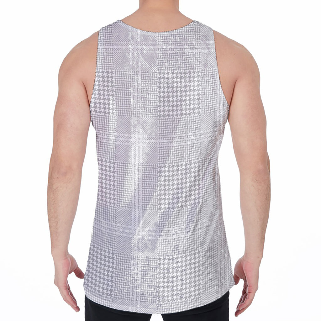 Grey And White Glen Plaid Print Men's Velvet Tank Top