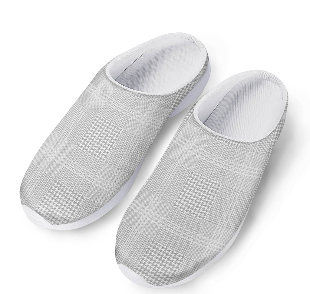 Grey And White Glen Plaid Print Mesh Casual Shoes
