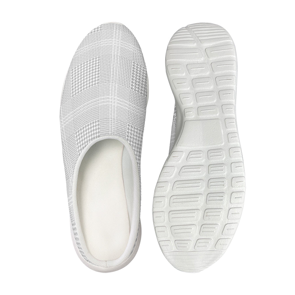 Grey And White Glen Plaid Print Mesh Casual Shoes