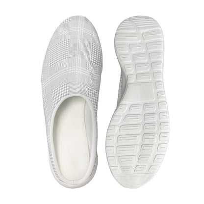 Grey And White Glen Plaid Print Mesh Casual Shoes