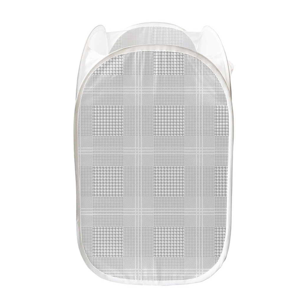 Grey And White Glen Plaid Print Mesh Laundry Hamper