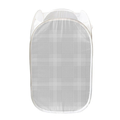Grey And White Glen Plaid Print Mesh Laundry Hamper