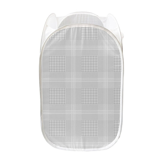 Grey And White Glen Plaid Print Mesh Laundry Hamper