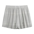 Grey And White Glen Plaid Print Mesh Shorts