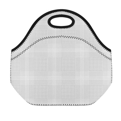 Grey And White Glen Plaid Print Neoprene Lunch Bag