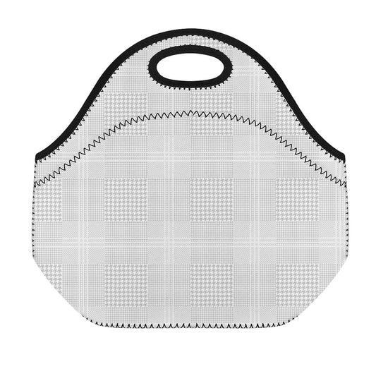 Grey And White Glen Plaid Print Neoprene Lunch Bag
