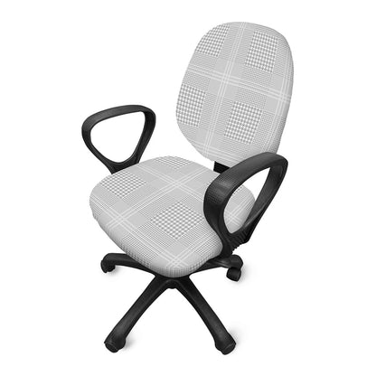 Grey And White Glen Plaid Print Office Chair Cover
