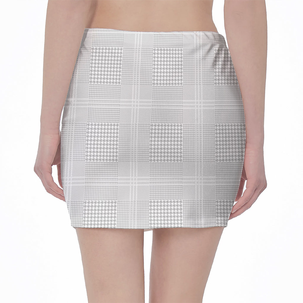 Grey And White Glen Plaid Print Pencil Mini Skirt