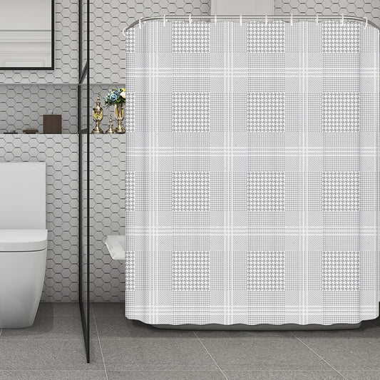 Grey And White Glen Plaid Print Polyester Shower Curtain