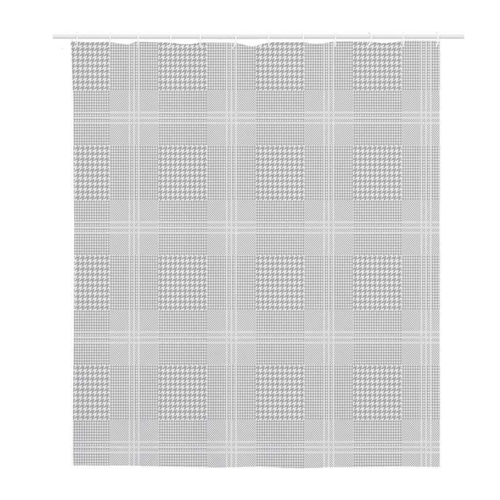 Grey And White Glen Plaid Print Polyester Shower Curtain