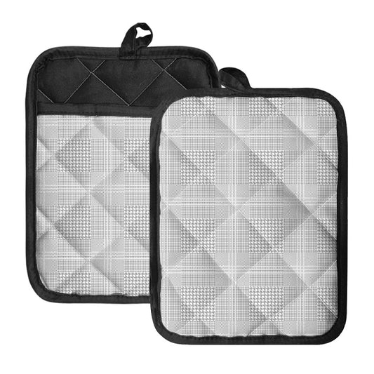 Grey And White Glen Plaid Print Pot Holders With Pocket
