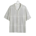 Grey And White Glen Plaid Print Rayon Hawaiian Shirt