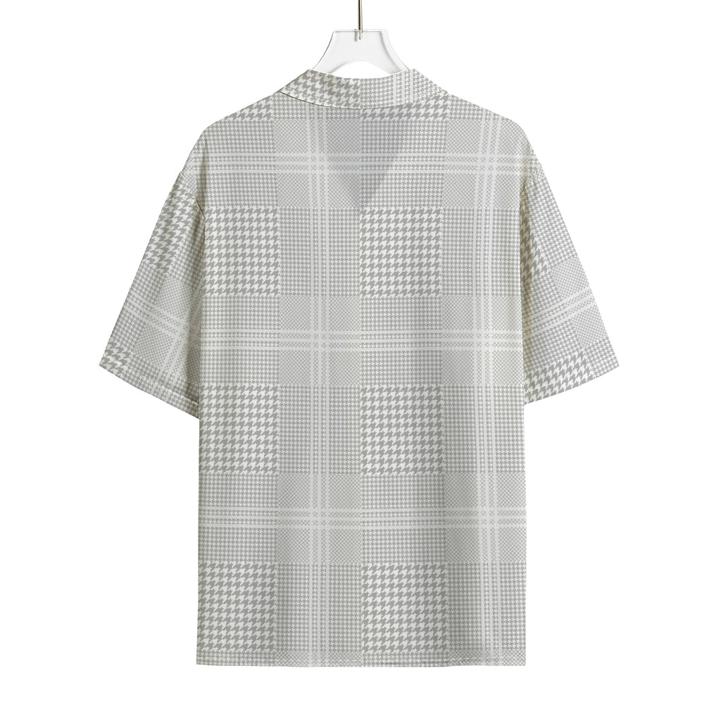 Grey And White Glen Plaid Print Rayon Hawaiian Shirt
