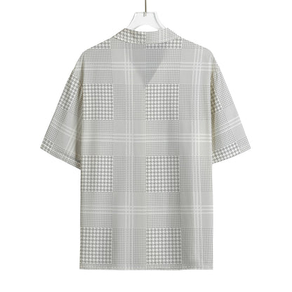 Grey And White Glen Plaid Print Rayon Hawaiian Shirt