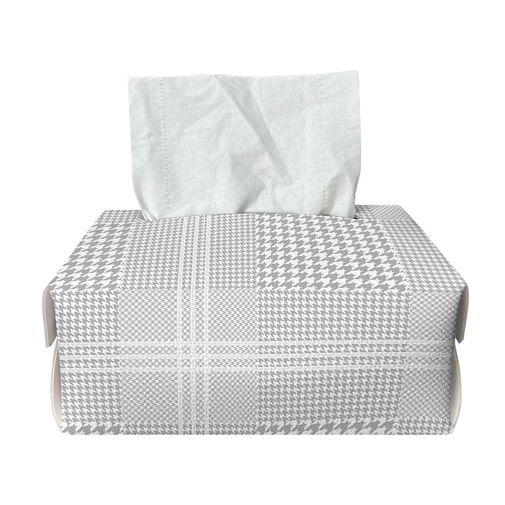 Grey And White Glen Plaid Print Rectangle Tissue Box Cover