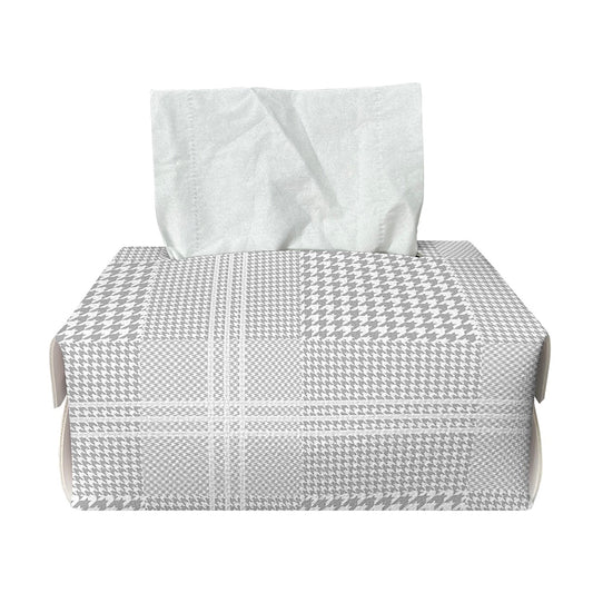 Grey And White Glen Plaid Print Rectangle Tissue Box Cover