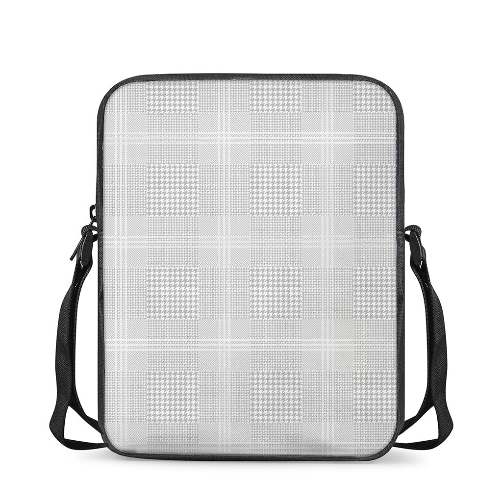 Grey And White Glen Plaid Print Rectangular Crossbody Bag