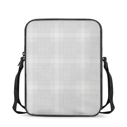Grey And White Glen Plaid Print Rectangular Crossbody Bag
