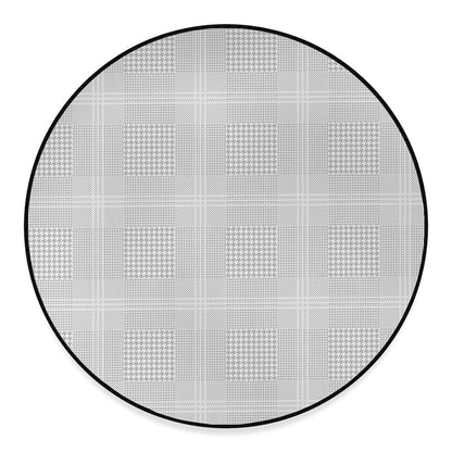 Grey And White Glen Plaid Print Round Floor Mat
