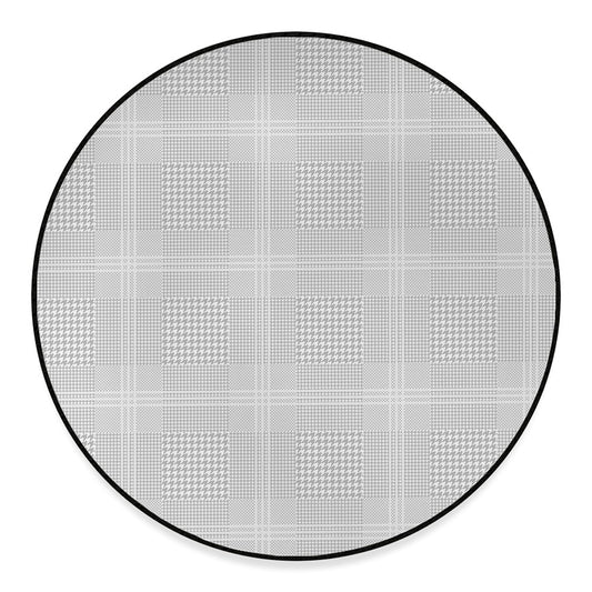 Grey And White Glen Plaid Print Round Floor Mat