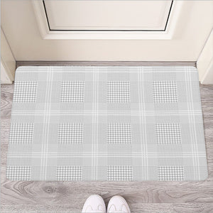 Grey And White Glen Plaid Print Rubber Doormat