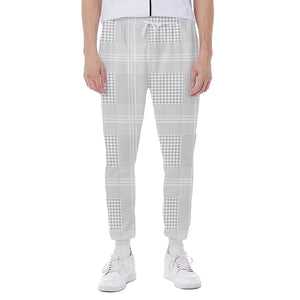 Grey And White Glen Plaid Print Scuba Joggers