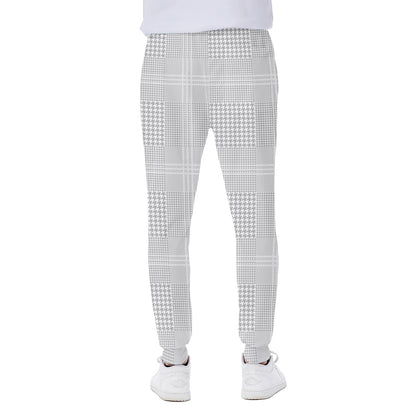 Grey And White Glen Plaid Print Scuba Joggers