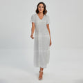 Grey And White Glen Plaid Print Short Sleeve Maxi Dress