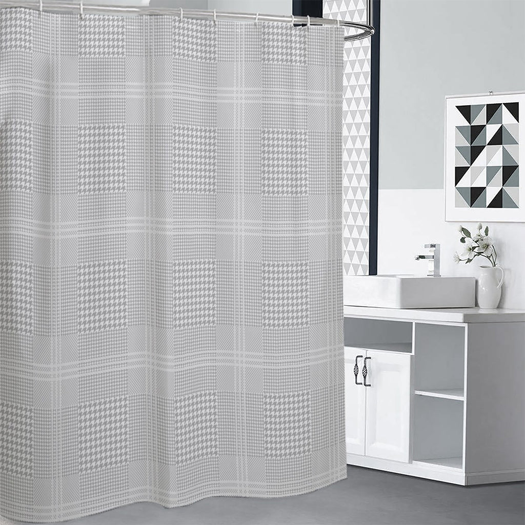 Grey And White Glen Plaid Print Shower Curtain